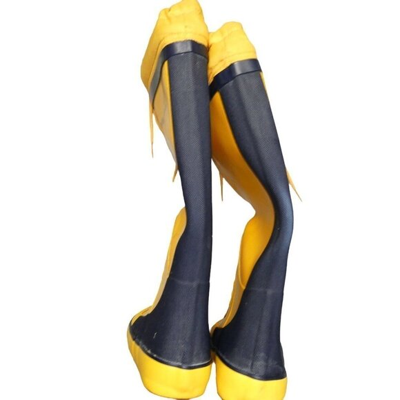 West Marine Tall Blue Yellow Rubber Boat Deck Boots size 4 with drawstring - Picture 7 of 9